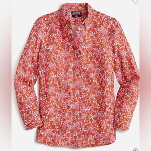 J. CREW Classic Fit Drapey Cupro Shirt Orange Pink Floral 10 Button Front 1428